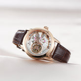 Best Affordable Rose Gold Zirconia Automatic White Dial Dress Tourbillon Style Watches For Men - OBLVLO VMQ